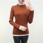 Two-tone Mock-neck Knit Top