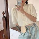 Plain Single-breasted Short-sleeve Knit Top