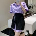 Short-sleeve Mini Shirt Dress / Button-up Mini Pencil Skirt