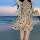 Short-sleeve Heart A-line Dress / Cardigan