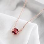 925 Sterling Rhinestone Cat Necklace Ns276 - Red - One Size