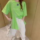 Elbow-sleeve Applique Zipped T-shirt / Pants
