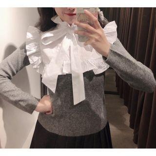 Peter Pan Collar Long-sleeve Panel Knit Sweater
