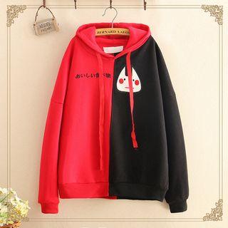 Rice-ball Embroidered Color-block Hoodie As Shown In Figure - One Size