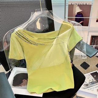 Asymmetrical Cutout V-neck Short-sleeve Top