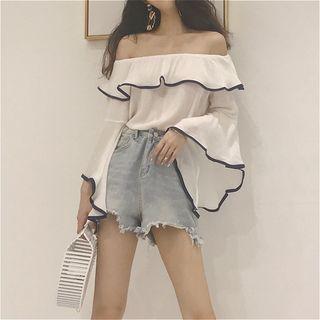 Off-shoulder Ruffle Trim Chiffon Top
