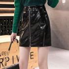 Faux Leather Zip Detail Mini Straight-fit Skirt