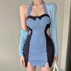 Halter-neck Two Tone Mini Dress / Shrug