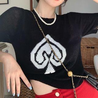Short-sleeve Spade Jacquard Knit Top