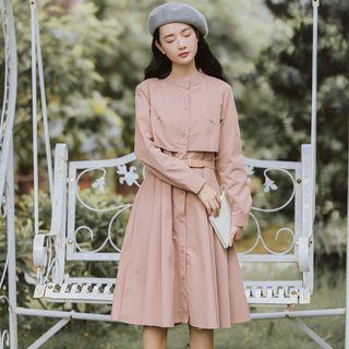 Long-sleeve Gathered-waist Trench Dress