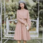 Long-sleeve Gathered-waist Trench Dress