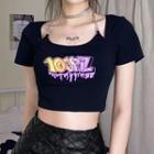 Short Sleeve Chain-strap Lettering Crop Top