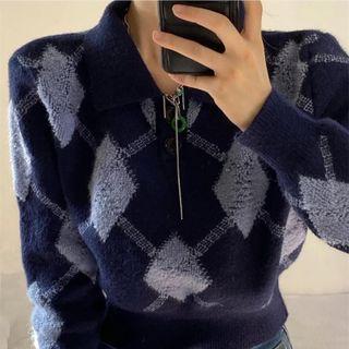 Jaccard Knit Polo Shirt Dark Blue & Light Gray - One Size
