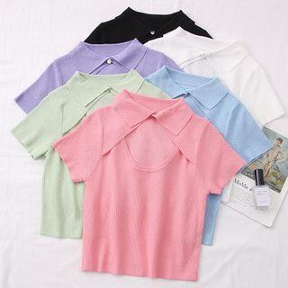 Cutout-front Knit Polo Top In 6 Colors