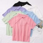 Cutout-front Knit Polo Top In 6 Colors