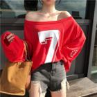 Long-sleeve Number 7 Off Shoulder T-shirt