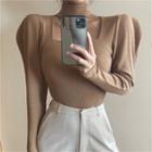 Mock-neck Long-sleeve T-shirt Camel - One Size