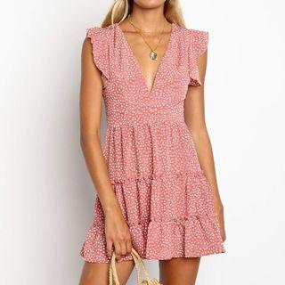 Dotted Ruffled Sleeveless Mini A-line Dress