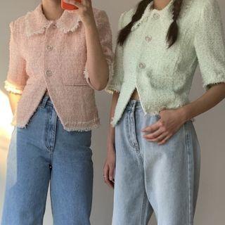 Short-sleeve Frayed Trim Jacket