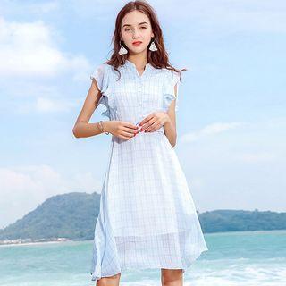 Ruffle Trim Sleeveless A-line Chiffon Dress