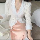 Plain Shirt Jacket / Spaghetti Strap Midi Dress