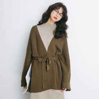 Open-front Tie-waist Knit Cardigan