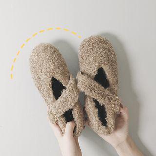 Furry Rhinestone Buckled Mary Jane Shoes