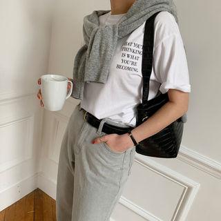 Short-sleeve Letter T-shirt Ivory - One Size