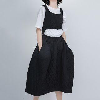 Cut Out Sleeveless Midi A-line Dress Black - One Size