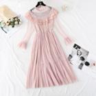 Long-sleeve Pleated Ruffled Dress