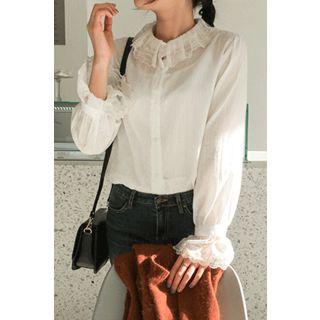 Lace-collar Ruffle-cuff Cotton Blouse