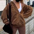 Oversized Plain Hooded Zip Jacket