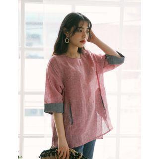 Dip-back Gingham Linen Top
