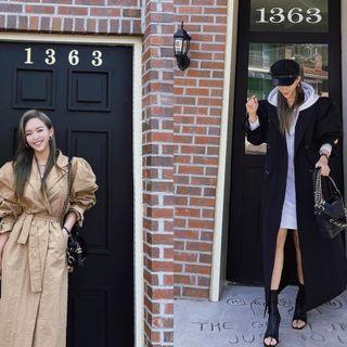 Puff-sleeve Trench Jacket With Sash