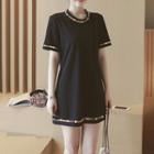 Faux Pearl Short Sleeve Dress