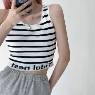 Cropped U-neck Striped Tank