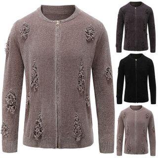 Distressed Zip-up Cardigan