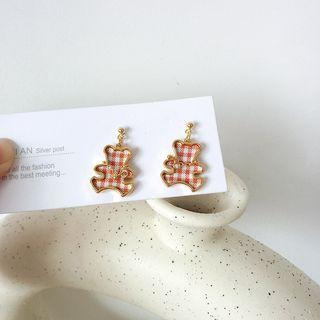 Plaid Alloy Bear Dangle Earring