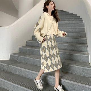 Set: Drawstring Hoodie + Argyle A-line Skirt