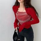 Mesh Panel Square Neck Long Sleeve Cropped Top