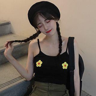 Floral Spaghetti Strap Top Black - One Size