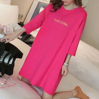 3/4-sleeve Embroidered Long T-shirt
