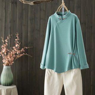 Long-sleeve Mandarin Collar Frog-button T-shirt