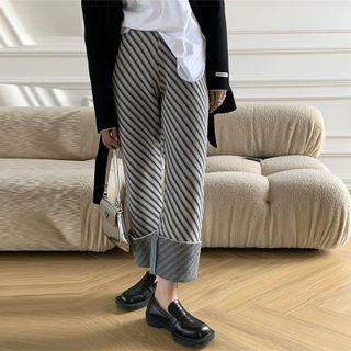 Striped Cropped Straight Leg Pants Stripe - Gray - One Size