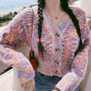 Multicolor V-neck Cardigan Red & Yellow & Blue - One Size