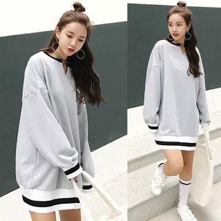 V-neck Striped Trim Sweatshirt Dress