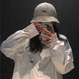 Letter Embroidered Shirt White - One Size