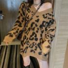 Leopard Print Sweater Leopard Print - Black & Brown - One Size