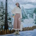 Cat Embroidered Plaid Wide Leg Pants