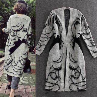 Embroidered Long Cardigan Multicolor - One Size